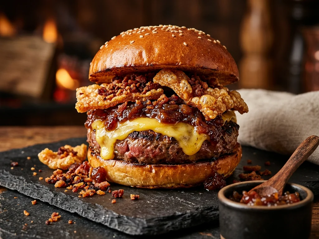 GOLOSA: pan brioche, carne smash de 100 g, bacon, cheddar y salsa BBQ