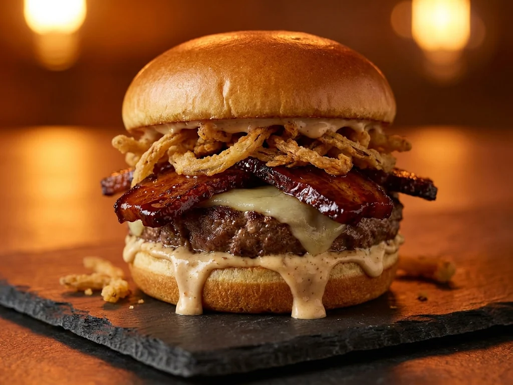 LA JEFA: pan brioche, dos carnes smash de 100 g, doble bacón, doble cheddar, cebolla…