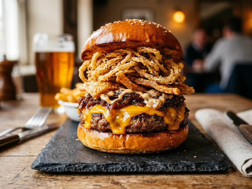 BANDIDA: pan brioche, dos carnes smash de 100 g, doble bacón, doble cheddar, cebolla…